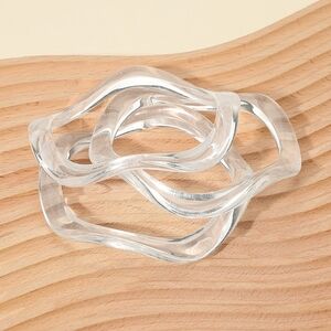Clear Wavy 3 Piece Multi Layered Stacked Resin Bangle Bracelets Modern Jewelry